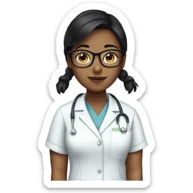 straight black haired girl with glasses in scrubs sticker