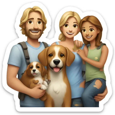 Happy family with cub ,lovebird, two dogs and Leo  sticker