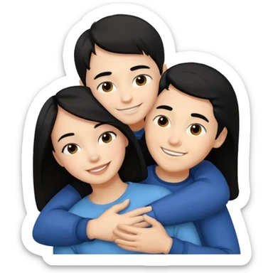 Light skinned woman black hair light skin boy black hair hugging sticker