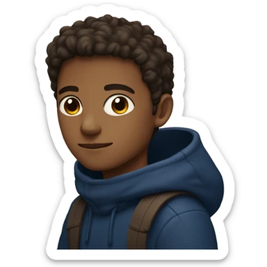 A boy thats brunnet with light brown eyes and a dark blue sweater sticker