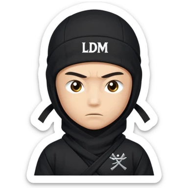 un ninja con una remera negra que diga LDM con letras blancas sticker