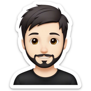 Cute white male, short dark colored hair and facial hair, nose and lip piercing, emo smiling sticker