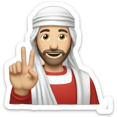 A white-skinned man wearing a red and white shemagh gestures with his hand sticker