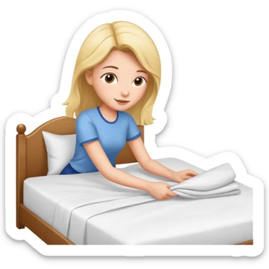 Girl organizing bed sticker