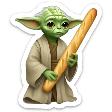 yoda with a french baguette instead of a lightsaber sticker