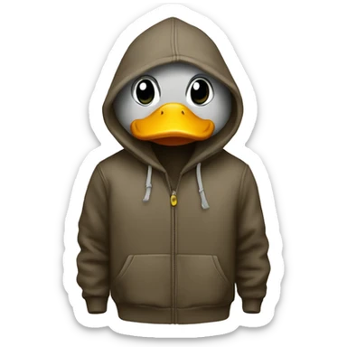 A hoodie with a duck sticker