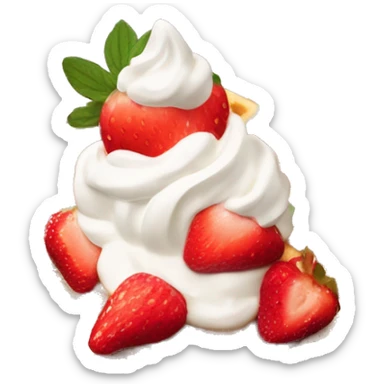 square waffle with small dollop of whipped cream and strawberries on top sticker