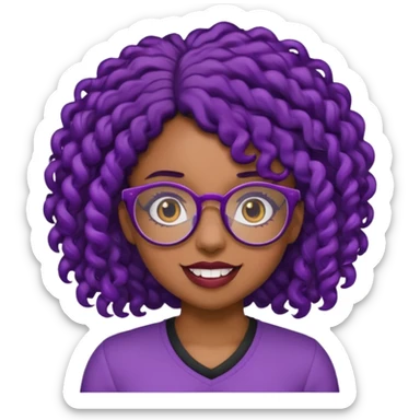 nerd emoji like with glasses showing only her 2 buck teeth but it’s a black girl with purple black curly hair sticker