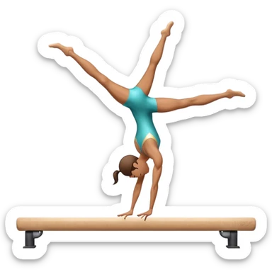 An artistic emoji of a professional sports acrobat performing a stunning balance pose on a narrow beam. The acrobat showcases perfect control, flexibility, and strength, executing an elegant handstand. The background features a bright gymnastics arena with spotlights. sticker