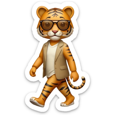 anthropomorphised tiger in casual dress wearing sunglasses walking upright sticker