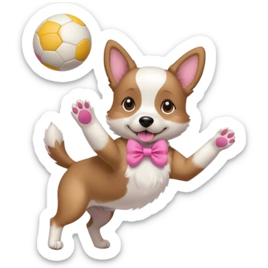 girly dog with a pink bow jumping in the air to catch a ball sticker