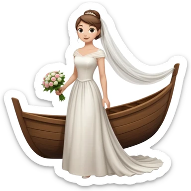 Chica blanca,cuerpo entero, vestido boda cuello barco y , pelo castaño,   1 ramo de flores , pelo recogido en moño alto con velo largocola por la parte de atrás del vestido sticker