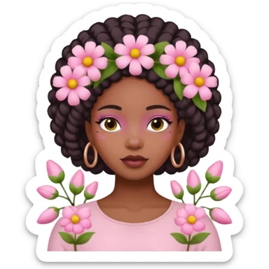 Pastel Pink Black Girl With Flowers sticker