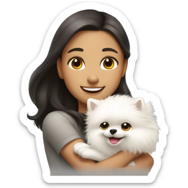 girl smiling hug white pomeranian sticker