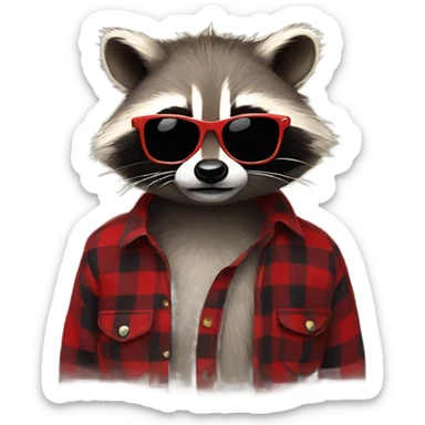 Racoon with sunglasses and a flannel on sticker
