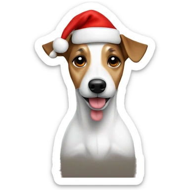 a white jack russel with a christmas hat sticker