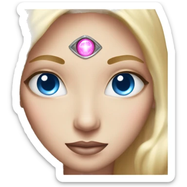 magical diva with thin pink andromedan face long blonde hair and blue eyes glowing third eye sticker