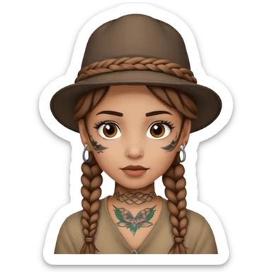 color braided girl with hat and face tattooed sticker