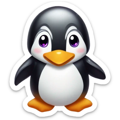 "A cute penguin with purple heart-shaped sparkles floating around it in a circular motion, creating a playful and magical atmosphere." sticker