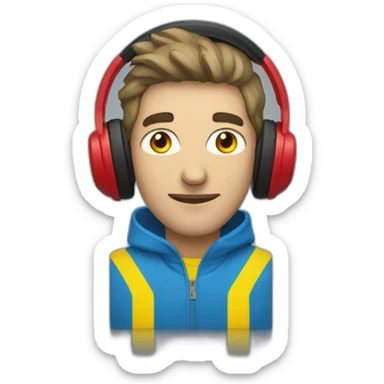 Man in colours of Ukraine with red earphones sticker