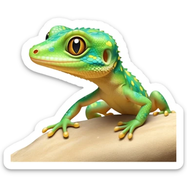 cinematic-cute-realistic gecko-portrait-emoji,-head-tilted-playfully-and-inquisitively,-featuring-a-small,-charming-body-with-smooth,-vividly-patterned-scales,-bright,-sparkling-eyes-and-delicate,-sticky-toe-pads,-simplified-yet-irresistibly-adorable sticker