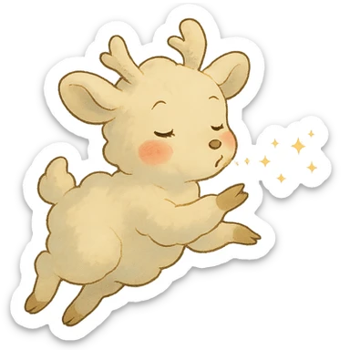 vanilla cloud doe with rosy cheeks, floating and blowing sparkles, ghibli style sticker