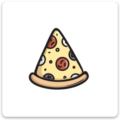 a slice of pizza with toppings in pastel colors dd9fb0, ffc6d3, a3bfc9, c4bee2, f1b091, hand-drawn doodle style sticker