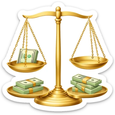 gold scale with dollar bills on one side and beauty products on the other side sticker