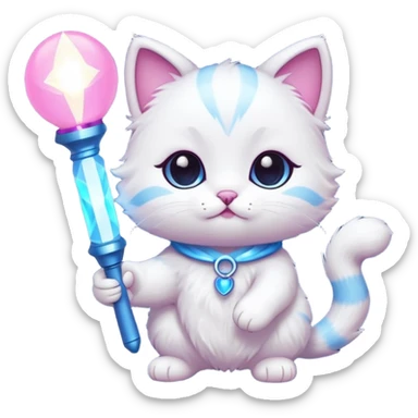 chibi cute cat holding a light stick sticker