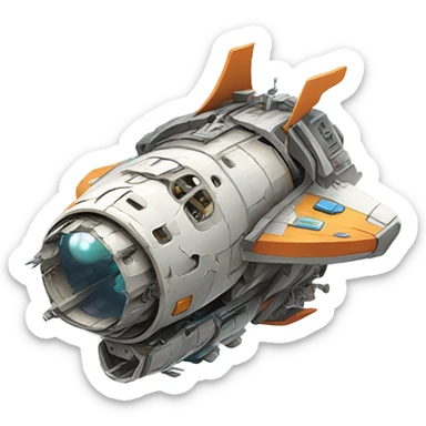 broken space ship, cartoony sticker