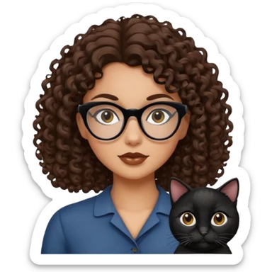 white girl with brown medium length curls and black cat-eye glasses sticker
