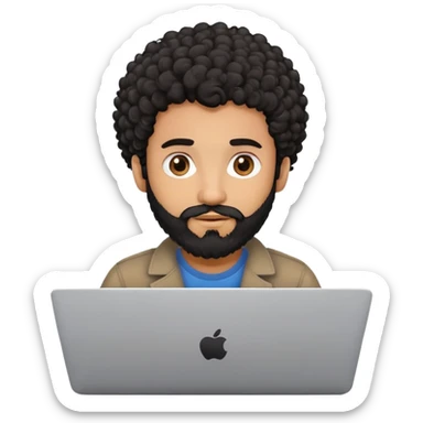 BROWN MAN WITH CURLY BLACK HAIR AND BEARD WITH A LAPTOP sticker