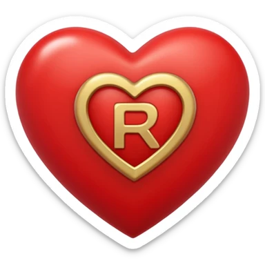 a red heart with a R and a S sticker