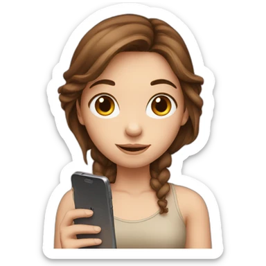 White cute girl with brown hair holding phone sticker