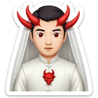 an asian male bride with the face of devil in wedding dress sticker