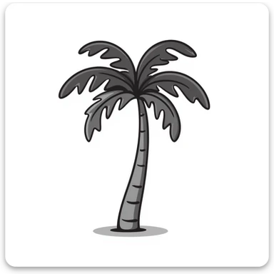 a palm tree with a curved trunk and large fronds, pastel colors dd9fb0, ffc6d3, a3bfc9, c4bee2, f1b091, detailed hand-drawn doodle style sticker