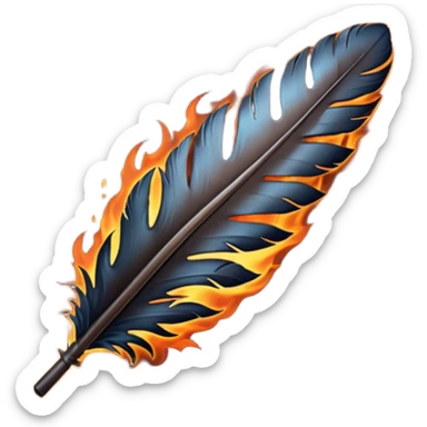iOS emoji, dark fantasy feather, burned edges, ember glow, soft shadow, minimal sticker