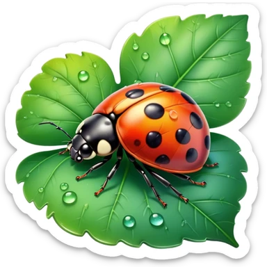 Cute Rainbow ladybug on a leaf with morning dew  sticker