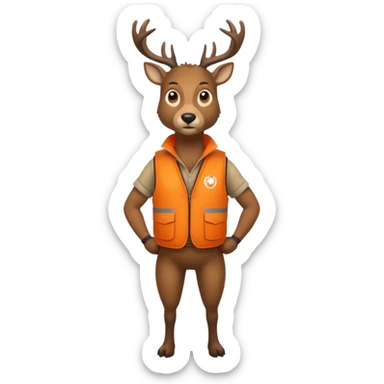 crea un venado de cuerpo completo que lleve un chaleco color naranja y que el chaleco lleve en el lado izquierdo el nombre de (telamon), hazlo mas rudo sticker