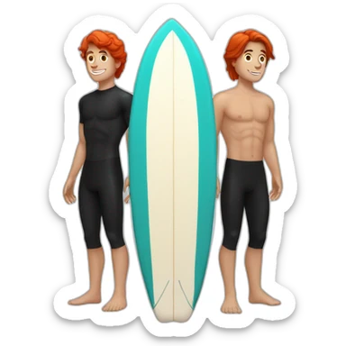 3 guys surfing, one red head, one brown hair, one black hair sticker
