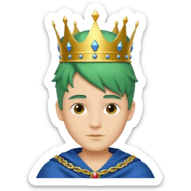 royal prince with green hair with crown cloth is blue sticker