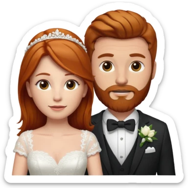 Ginger long hair bride and brown hair groom with beard sticker