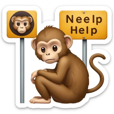 Sad Monkey sitting beside a 'neeedsome help pleaseeee 🥺' sign, sticker