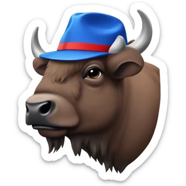 Bison with a blue hat red striped  sticker