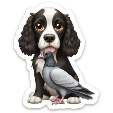 spaniel dog carrying a pigeon sticker