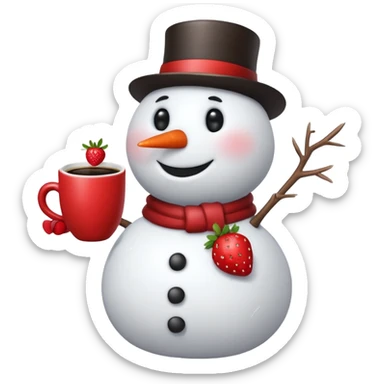 One snowmen holding strawberry and coffe sticker