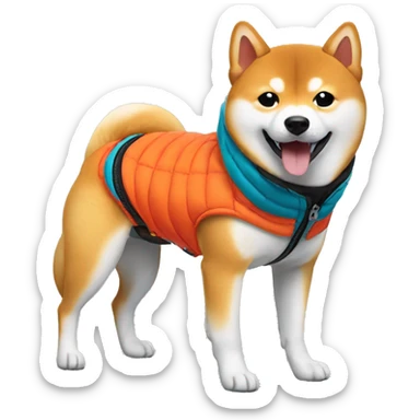 Shiba inu wearing vibrant puffer jacket sticker
