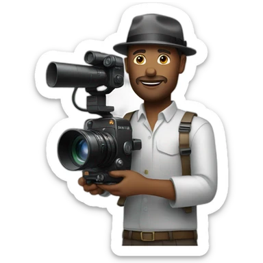 White film director holding a cinema camera sticker