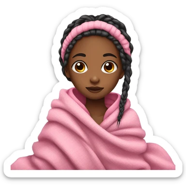 Girl with box braids wrapped in pink blanket going to sleep  sticker