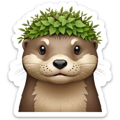 confused otter face with thorny brambles directly wrapped around its head, no crown shape, just thorny branches encircling the face sticker